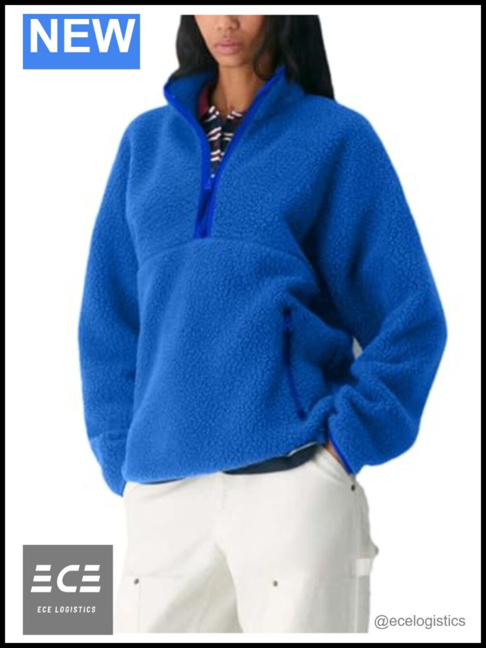Women's Quarter Zip Fleece Pullover Fuzzy Sherpa Jacket Stand Collar